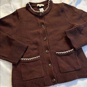 LAST CALL Loft Tipped Patch Pocket Cotton Cardigan Button Up Chocolate Brown